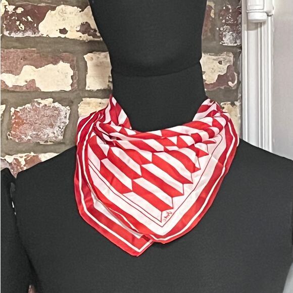 Vintage Vera Neumann Scarf - Signed - Red Abstract - 22" Collectible - Picture 5 of 7